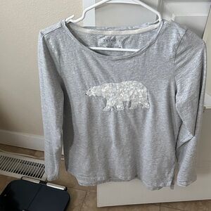 Talbots Gray Long Sleeve Tee with Sequin Bear